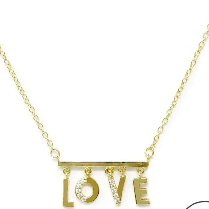 Gold LOVE Letter Bar Pendant Chain Necklace