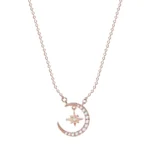 Simple Fashion Rose Gold Moon Star Pendant Necklace for Women Girls
