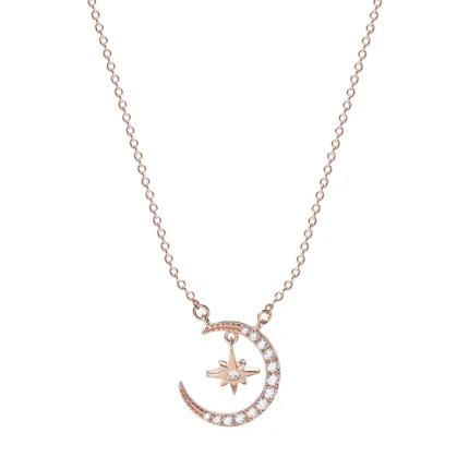 Simple Fashion Rose Gold Moon Star Pendant Necklace for Women Girls