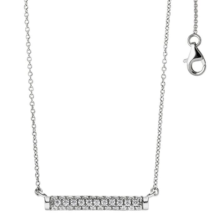 Sterling Silver Horizontal Stone Studded Bar Pendant Necklace