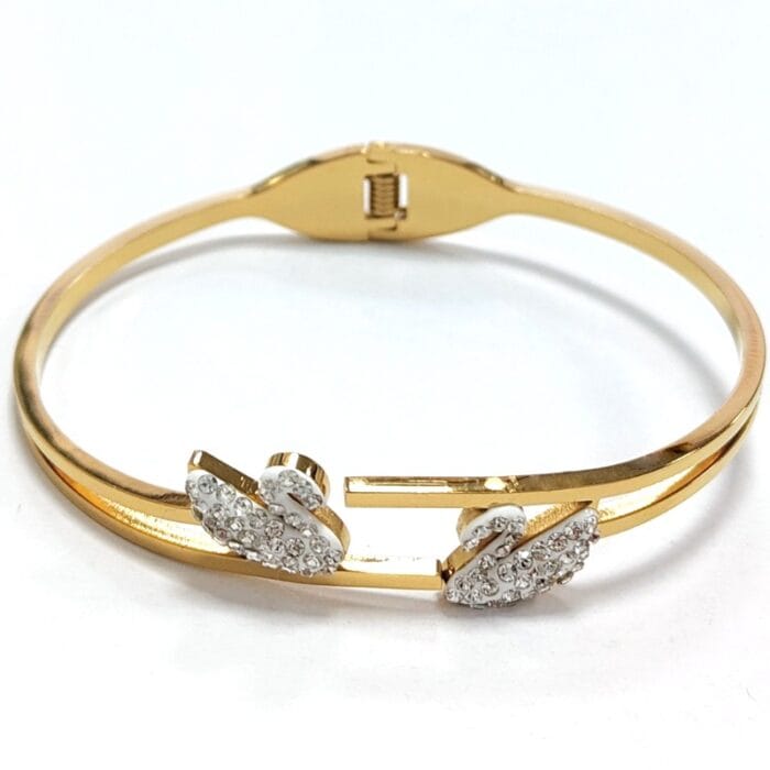White Double Swan Bangle Stainless Steel