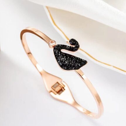 Swarovski Rose Gold-Plated Stone-Studded Swan Bangle