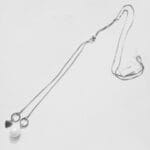 Sterling Silver Glass Pearl and Heart Pendant Adjustable Long Chain Necklace
