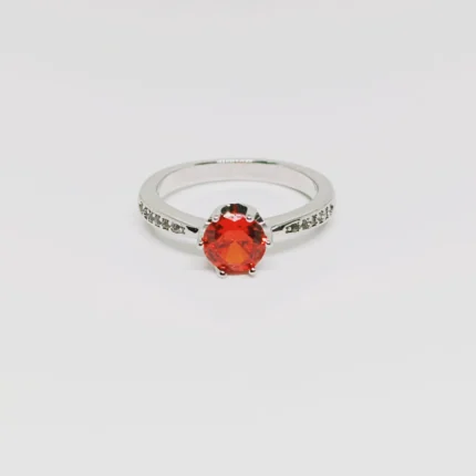 Elegant Sterling Silver Red Gemstone Ring For Engagement, Wedding