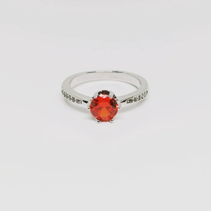 Elegant Sterling Silver Red Gemstone Ring For Engagement, Wedding