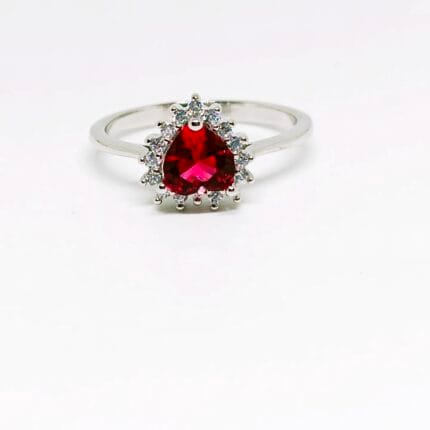 Sterling Silver Maroon Heart Gemstone Party Wear Ring