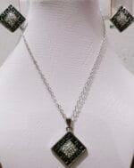 Silver Rhombic shaped Patterned Crystal rhinestone women fashion necklace earring set