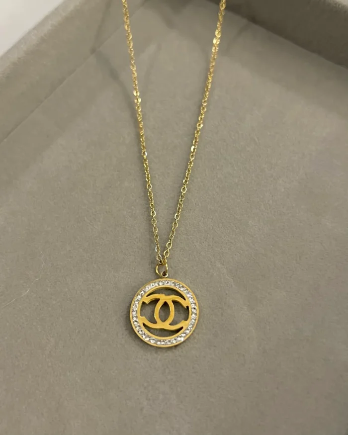 CHANEL CC Stone Studded Golden Chain Pendant Necklace