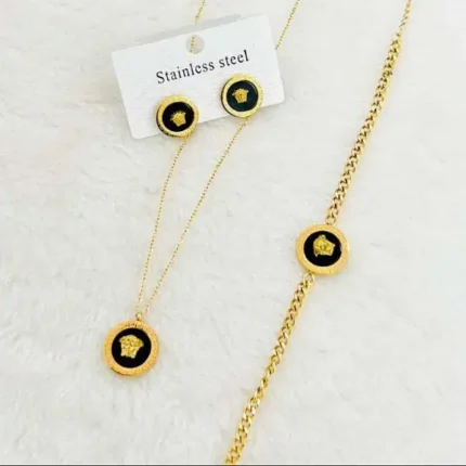 Stainless Steel Versace Necklace Set (Black and Gold) 3pcs