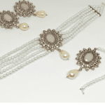 Traditional Pearl and Stone Light Weight Party Wear Choker Set With Bindia In Silver