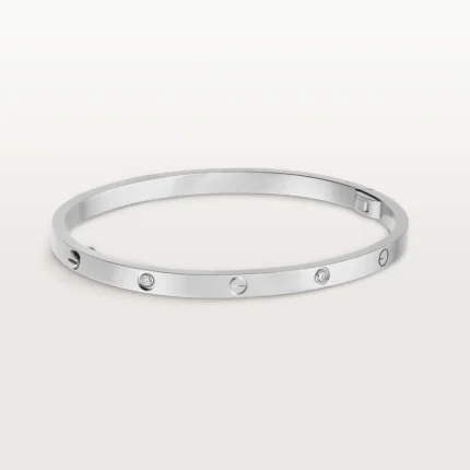 Stainless Steel Silver Crystal Bangle Open Cuff for Women Love