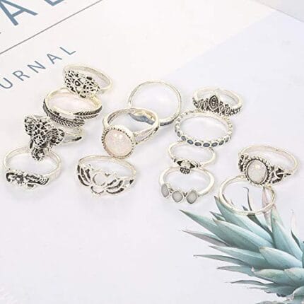 Women Vintage Statement Silver Ring Set God Hand Mid Finger Ring Gift For Her Gift For Girls Teens (13Pcs)