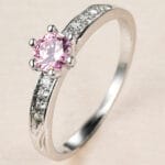 Sterling Silver Luxury Pink Crystal Stone Ring Charm Silver Color Wedding Round Zircon Thin Engagement Ring