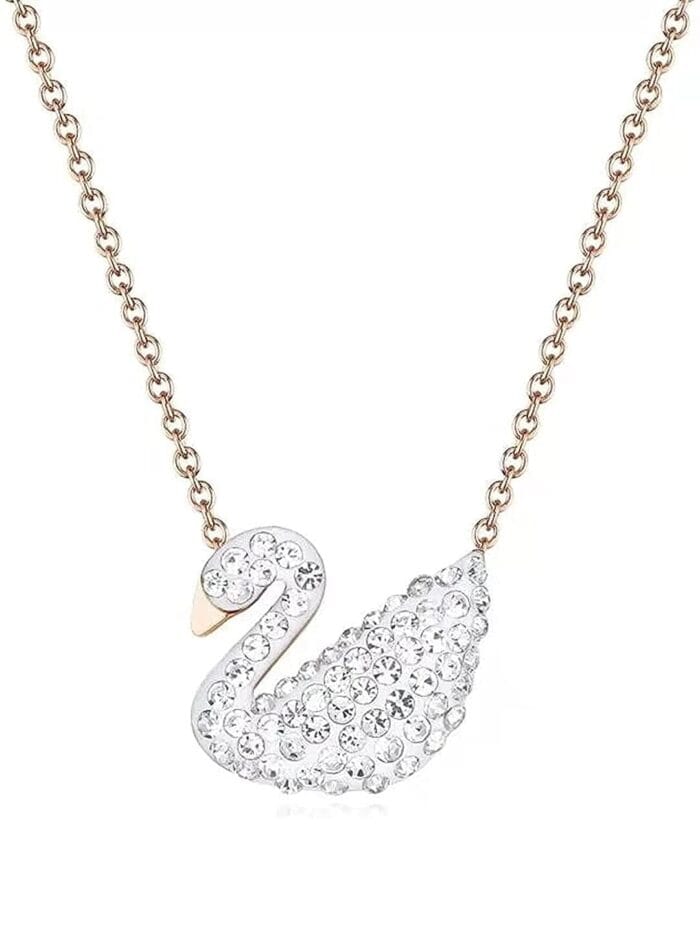White Swan Pendant With Crystals and Golden Adjustable Chain SWAROVSKI Necklace