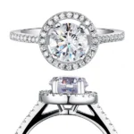 Silver Halo Ring With Round Brilliant Cut Artificial Diamond Engagement Ring, for Women
