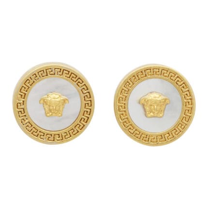 White and Gold Button Stud Earrings Inspired VERSACE Earrings