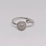 Sterling Silver Stainless Plated Double Disk Ring Size Band Adjustable Zircon Design Ring