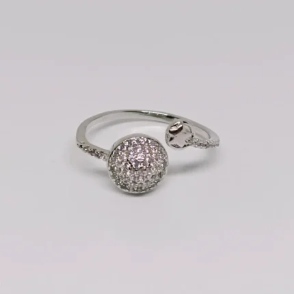 Sterling Silver Stainless Plated Double Disk Ring Size Band Adjustable Zircon Design Ring