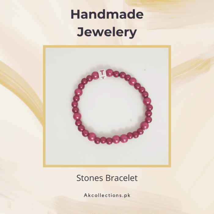 Alphabet T Beaded Bracelet Handmade Stretchable Stones bracelet