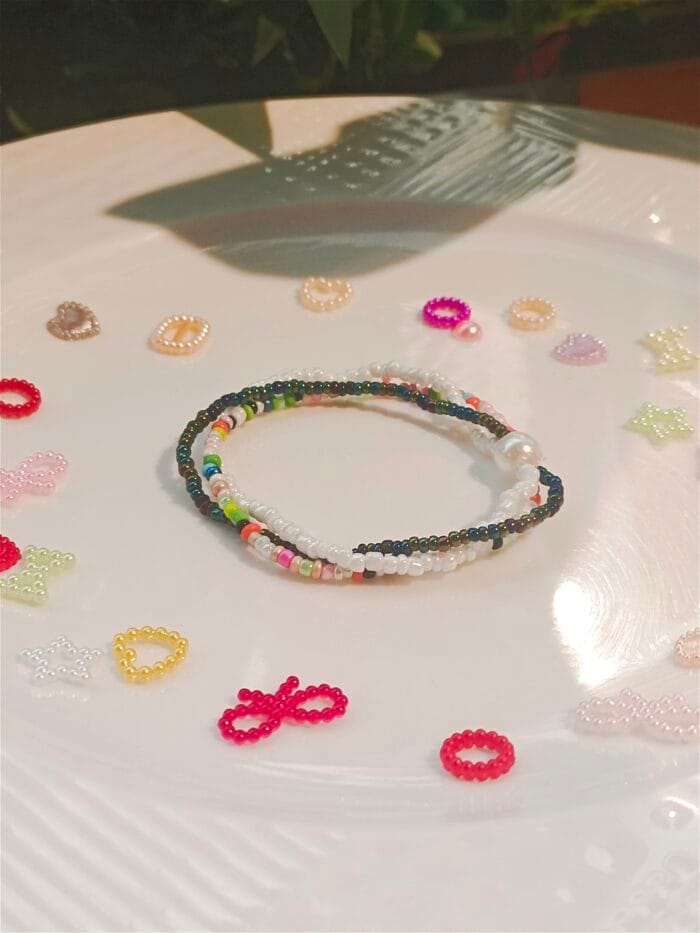 Rice bead bracelet Pearl Crystal Multilayer Hand knitting Bohemia Adjustable Fashion Simple Beaded bracelet set
