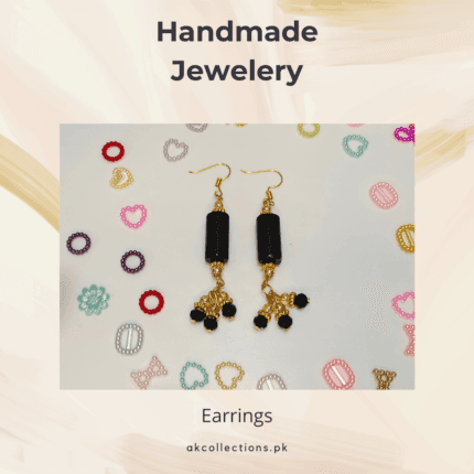 Black Stone Tube Bead Dangle Earrings, Fish Hook Earwires