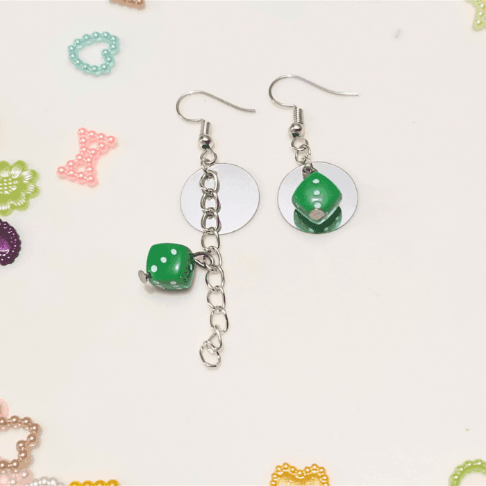 Handmade Delicate Mismatch Dice Earrings (Green)