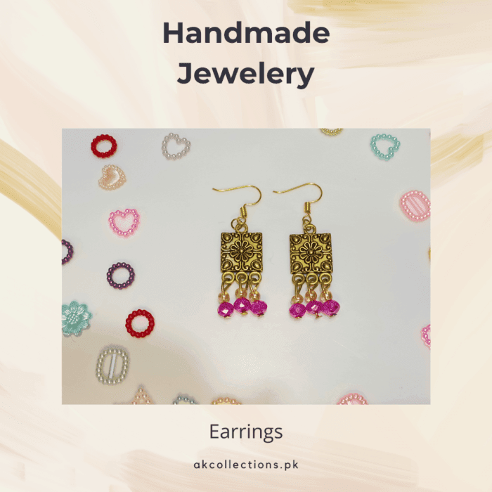 Crystal Beads Vintage Ethic Style Creative Pink Stone Boho Tassel Drop Earrings For Womens