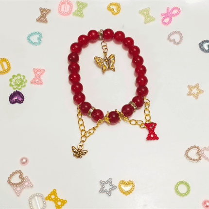 Handcrafted Red Glass Stones Bracelet/Charm Bracelet