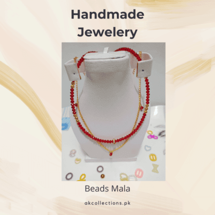 Red Crystal Beads and Chain Necklace Double Necklace