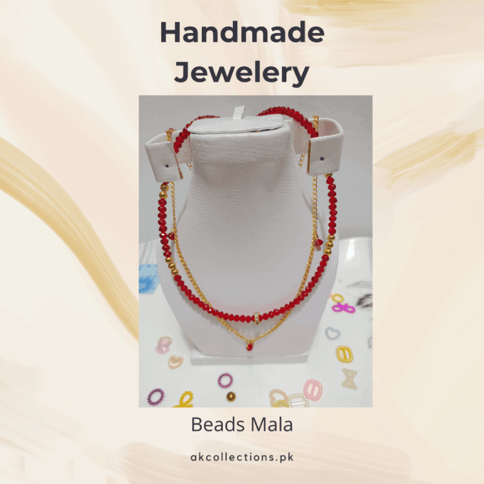 Red Crystal Beads and Chain Necklace Double Necklace