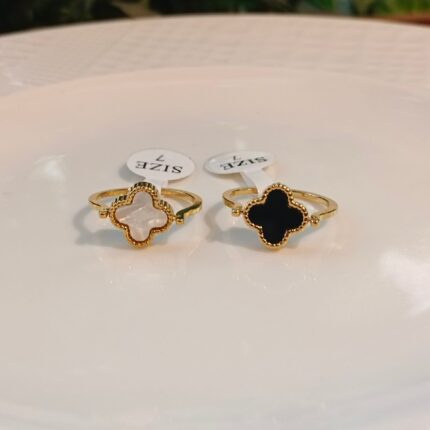 Stainless Steel Black and White Reversible Clover Ring