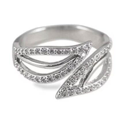 Stone Studded Silver Leaf Adjustable Ring