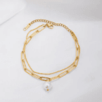 Fashion Imitation Stainless Steel Clip Chain Layered Pearl Bracelet