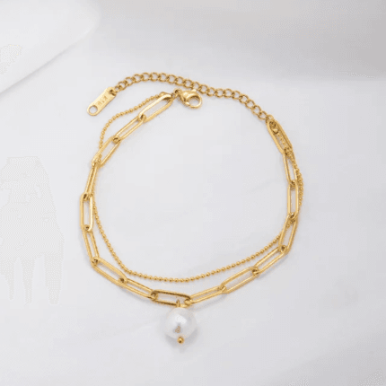 Fashion Imitation Stainless Steel Clip Chain Layered Pearl Bracelet