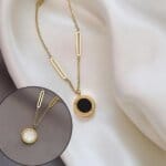 Stainless Steel Roman Numerals Detail Round Charm Necklace