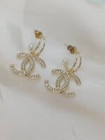Stainless Steel Exquisite Rhinestone and Pearl CC Earrings