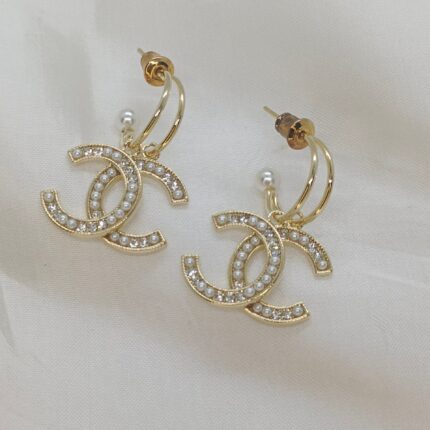 Stainless Steel Exquisite Rhinestone and Pearl CC Earrings
