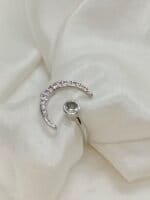 Crescent Moon With Artificial Opal Adjustable Sterling Silver Ring