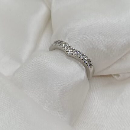 Adorable Curved Band Crystal Silver Ring