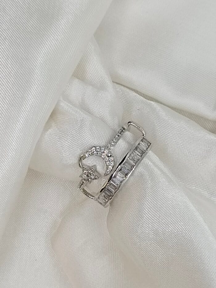 Dazzling Moon Star Double Banded Adjustable Ring
