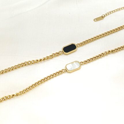 Premium Finish Stainless Steel Chain Bracelet (Black and Pearl White)