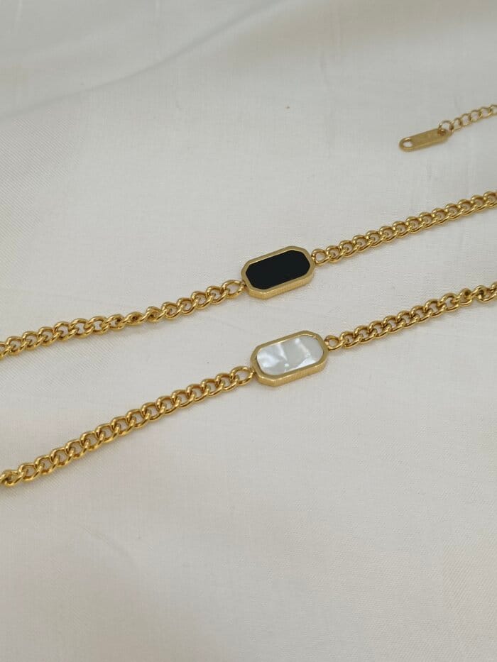 Premium Finish Stainless Steel Chain Bracelet (Black and Pearl White)