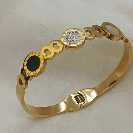 Stainless Steel Roman Numeral Stones Bangle