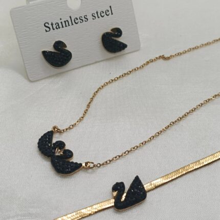 Three Piece Swan Stainless Steel Jewelry Set (Black)