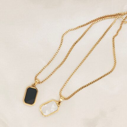 Premium Stainless Steel Double Sided Stone Pendant Necklace