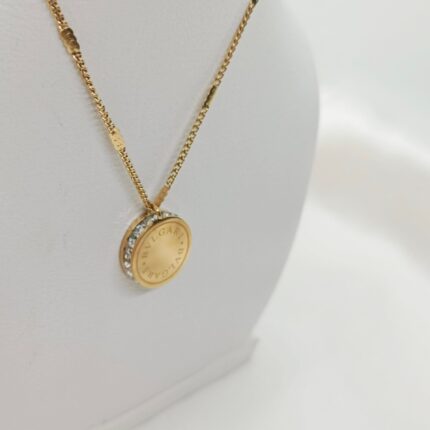 Stainless Steel Brand Inspired Stone Studded Disc Locket