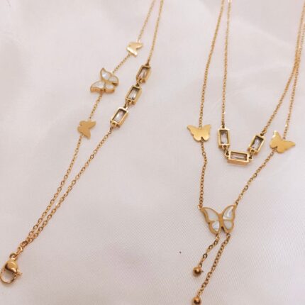 Stainless Steel Gold Plated Butterfly Charm Rhinestone Combo