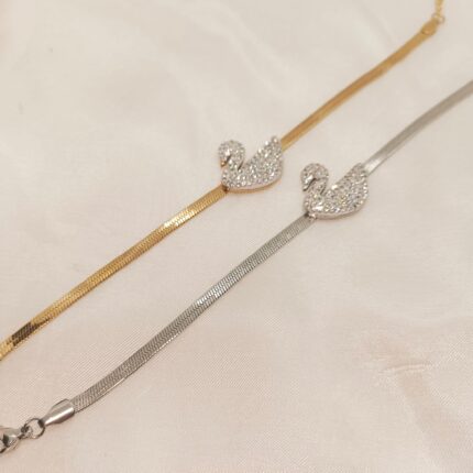 Stainless Steel Crystal Swan Snake Chain Bracelet