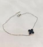 4 Leaf Clover Double Sided Stainless Steel Silver Bracelet