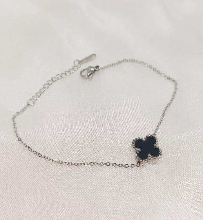 4 Leaf Clover Double Sided Stainless Steel Silver Bracelet